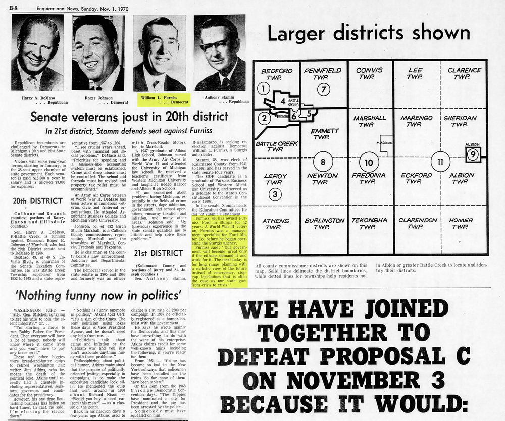 Sturgis Auto Dealers - Sun Nov 1 1970 Furniss Runs For Office